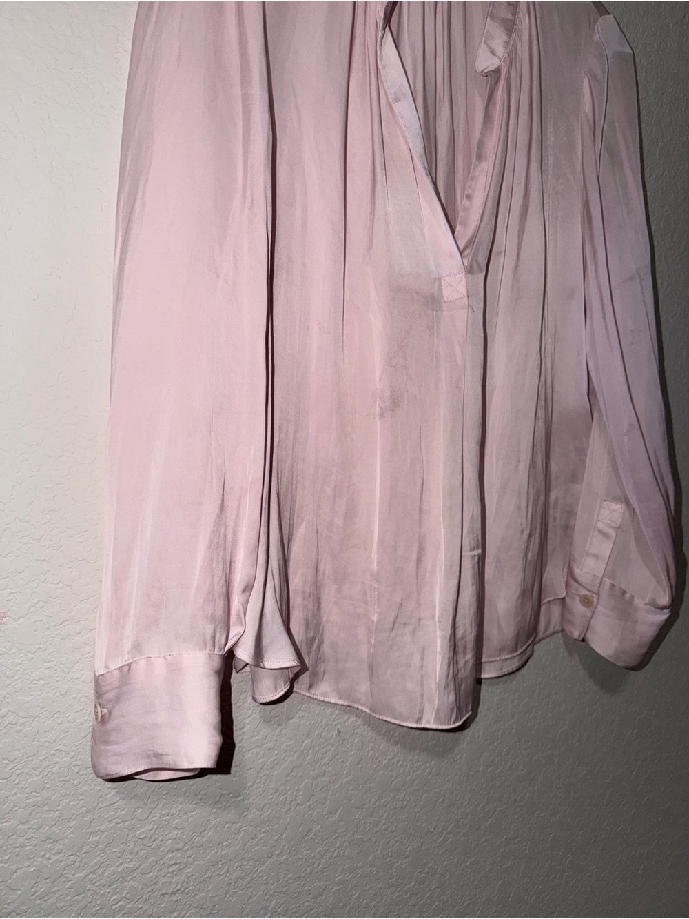 Zadig & Voltaire Women's Light Pink Satin V-Neck Long-Sleeve Blouse - Picture 5 of 7